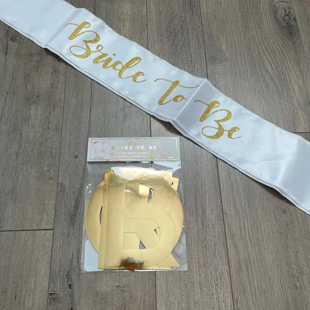Bridal Bundle - Bride to Be White & Gold Sash and Gold Banner